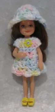 Handmade Clothes for 5.5-inch dolls, Crochet Dress and Hat Set#C12