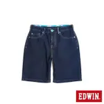 【EDWIN】女裝 冰河玉系列 JERSEYS 迦績 及膝寬鬆短褲(原藍色)