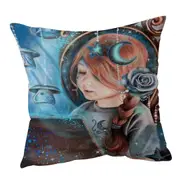 Cute Girl Night Read in the Moonlight Cushion Cover