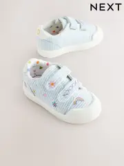 Blue Stripe Wide Fit (G) Touch Fasten Strap Machine Washable Trainers (AL5508) | $35 - $39