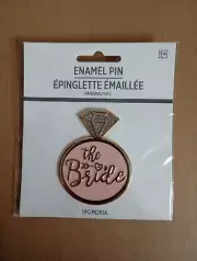 Chic Pink and Gold The Bride Metal Enamel Pin Diamond Ring Shape 3" Wedding