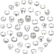 Acruccen 46 Pcs Toe Rings for Women Adjustable Vintage Bohemian Toe Ring Set Open Snake Flower Band Knuckle Tail Ring Silver Gold Plated Summer Beach Foot Jewelry