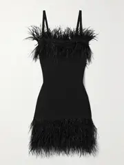 [STAUD] STAUD - Etta Feather-trimmed Knitted Mini Dress - Black - large large Black