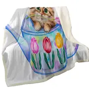 Cat Drawing for Kids Tulips and Kitten Throw Blanket