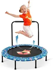 38" Trampoline for Kids Mini Trampoline with Adjustable Foam Handle and Safety Padded Cover Foldable Toddler Trampoline Indoor & Outdoor Bungee Rebounder Trampoline for Kids Play and Exercise