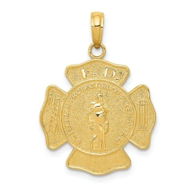 14k 14kt Yellow Gold Large Fire Department Badge Pendant 26mm X 18.5mm