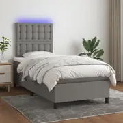 Box Spring Bed with Mattress&LED Dark Grey 106x203 cm King Single Size Fabric vidaXL