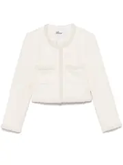 [Self-Portrait] bouclé faux-pearl-trim jacket 6 White