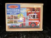 Melissa & Doug Box of 4 Wooden Jigsaw Puzzles Vehicles Fire Truck Bus Train Car