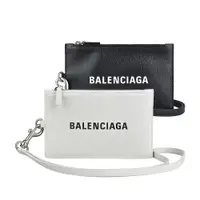 在飛比找蝦皮商城優惠-BALENCIAGA 字母LOGO牛皮拉鏈掛繩證件零錢包(多