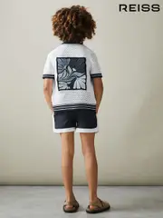 Reiss White/Blue Lucile 9-13 yrs Open-Stitch Embroidered Cuban Collar Shirt (B21801) | $115