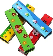 BAZEITFLOW 4pcs Harmonica Set Wooden Mouth Organ for Portable Musical Instrument for Early Music Education Kindergarten and Elementary School