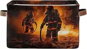 Fire Firefighter Storage Fabric Bins with Handle, Collapsible Nursery Room Storage