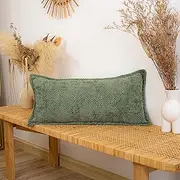 JoraLion Chenille Lumbar Pillow Cover 12x24 inch Trimmed, Green Boho Knitting Textured Soft Cushion Cover Modern Farmhouse Pillowcase Home Decor for Sofa Bed Room Livingroom, Cover Only