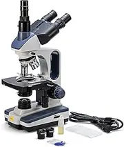 [swift] Microscope Compound Trinocular SW350T, Research-Grade for Lab, 40X-2500X Magnification, with Wide-Field 10X, 25X Eyepieces, Siedentopf Head, Camera-Compatible, Mechanical Stage, Abbe Condenser