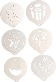 Ciieeo 1 Set 6pcs Milk Spray Template Coffee Decoration Stencil Metal Flower Cake Decorations Expresso Coffee Stainless Steel Coffee Stencils Latte Art Template Cappuccino Christmas