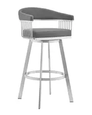 Armen Living Bronson 29" Grey Faux Leather And Brushed Stainless Steel Swivel Bar Stool