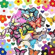 RETON 77 Pcs Embroidered Iron On Patches for Clothing, Butterfly Flower Mini Heart Iron On Patches Set, Cute Butterfly Embroidered Patches, Flower Applique Patches for Clothes, Hats, Jeans, Backpacks