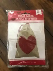 Valentine's Day Burlap Red Heart Drawstring Treat Gift Bag Pack Of 3 Bags