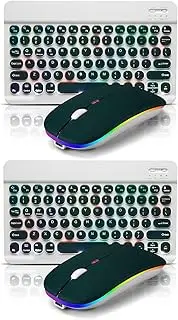 2 Pack Ultra-Slim Bluetooth Keyboard and Mouse Portable Rechargeable 7-Color Backlit for Apple iPad iPhone Samsung Tablet iPhone Smartphone iOS Android Windows Round Keys-Green Hill