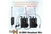 E-Lektron U-2BH Dynamic UHF 20 Channels Tunable Universal 2 Wireless bodyback Headset Microphone With Mini Plug Receiver