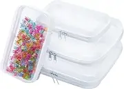 4Pcs Zippered Hard Pouch, FHDUSRYO Zippered Transparent Cases, Clear Hard Shell Zipper Case, Waterproof Cosmetic Toiletry Bag, Portable Travel Organizer for Toy Storage Bin, Puzzles (White, M+S)