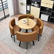 Round Dining Table Set for 4 with Marble Top Office Reception Desk and Chairs Included Suitable for Lounge and Living Room