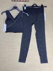 Biba Active Bralette & Leggings Gym Set Women's UK 10 Black & Grey Leopard New
