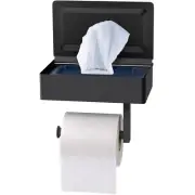 Black Bath Toilet Paper Roll Holder with Phone Shelf Wipes Storage Wall Mounted