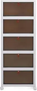 Stackable Storage Bins with Lids, Collapsible Closet Organizers and Storage Bin with Wheels, Foldable Organization Bins for Cabinet, Plastic Containers for Home (White-5 Tier)