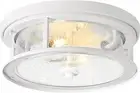 White Flush Mount Ceiling Light Fixture, 2-Light with Seeded Glass White Ceiling