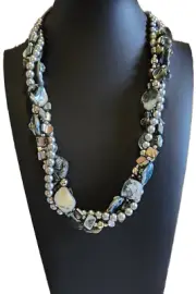 Black Shell & Pearls Necklace & Earring Set -22 inches