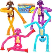 4 Pcs Telescopic Suction Cup Dog Toy, Pop Sensory Tube Toddler Fidget Toys, Unisex, Brown, 3+ Years, FIDGET TOY, Sensory, Toys & Games