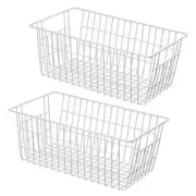 Freezer Baskets Pantrty Storage Baskets Bins,Farmhouse Metal Wire 2-P White