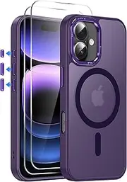 for iPhone-16-Plus Case: iPhone 16 Plus Screen Protector 2PCS [Effortless Buttons] Translucent Matte Slim Shockproof Soft Touch Cover para iPhone 16 Plus, Purple