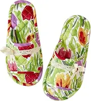 Floral Home Slippers, Open Toe Indoor Slippers for Men and Women, Cotton Lightweight Foldable Travel Hotel Spa