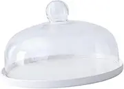 MOLUCKFU Dustproof Cake Pan Ceramic Cupcake Stand with Glass Dome Lid for Parties 21cm Weddings Dessert Tray with 18cm Cover Dessert Stand Dome Round Cupcake Tray White