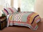 NEW! ~ BEAUTIFUL CHIC COTTAGE RED GREEN BLUE IVORY BOHO SOUTHWEST COZY QUILT SET