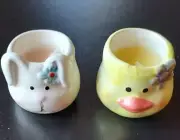 Set Of 2 Adorable Mini Bunny and Duck Easter Ceramic Candles New 1.5 inch Tall