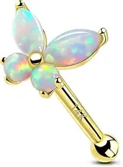 [OUFER] Nose Rings Studs, 20G Nose Rings, 9K/14K Solid Gold Nostril Piercing Jewelry, Shiny Opal Butterfly Nose Piercing Jewelry Nose Screw Studs For Women