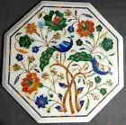16" Coffee Marble Side Table Top antique Mosaic Inlay Peacock Home Decor Garden