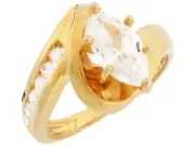 10k or 14k Yellow Gold Unique Marquise CZ Promise Ring with Round Cut Accents