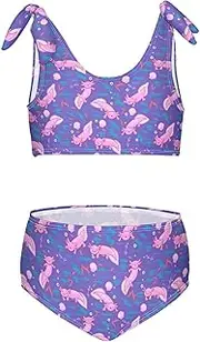 [SLHKPNS] Girls Swimsuit Two Piece Swimwear Pink Axolotl Bikini Set Beach Sport Bathing Suit for Girls 3-12T