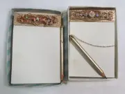 2 Vintage Metal Mini Notebook Writing Pad Case With Pencil Rhinestones