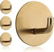 Adhesive Hooks Duty in Shower Hooks for Hanging Towels, Clothes, Robes for Bathroom Removable Adhesive Wall Hooks Door Hook Stainless Steel Stick on Hooks 4 Pcs (Golden, One Size)