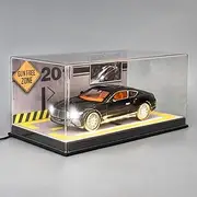 LOVEPOSELY Acrylic Display Case with Light for 1:24 Bentley Continental Model Cars, Collection Clear Acrylic Display Box with Leather Base for Diecast Cars Black