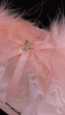 Vintage Leg Garter Jamie Lynn Pinky Peach White Lace And Feathers Wedding Sexy