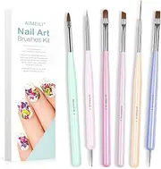 [AIMEILI] 6pcs Nail Art Brushes, Gel Nail Polish Nail Art Design Painting Tools Set with Double Ended Nail Art Brushes, Nail Extension Gel Brush, Nail Drill Drawing Brush Pen