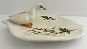 3D Duck 3"h x 5" l on Floral Leaf Plate 10" x 7" Signed Italy w/ Artist Initials