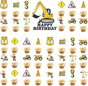 Construction Cupcake Toppers Picks, 37Pcs Construction Cake Decorations Stop Sign Dump Truck Excavator Tractor Party Cake Toppers for Constructions Truck Theme Kids Birthday Party Supplies